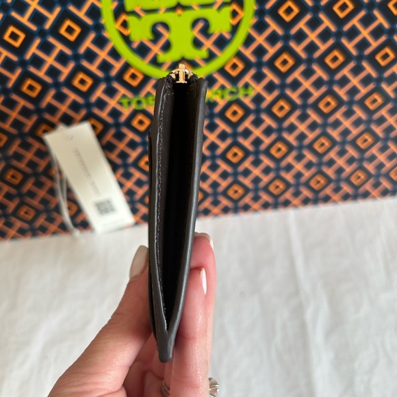 Tory Burch Britten Soft Zip Card Case Mini Wallet Dark Mahogany Gold Brown - Picture 3 of 7